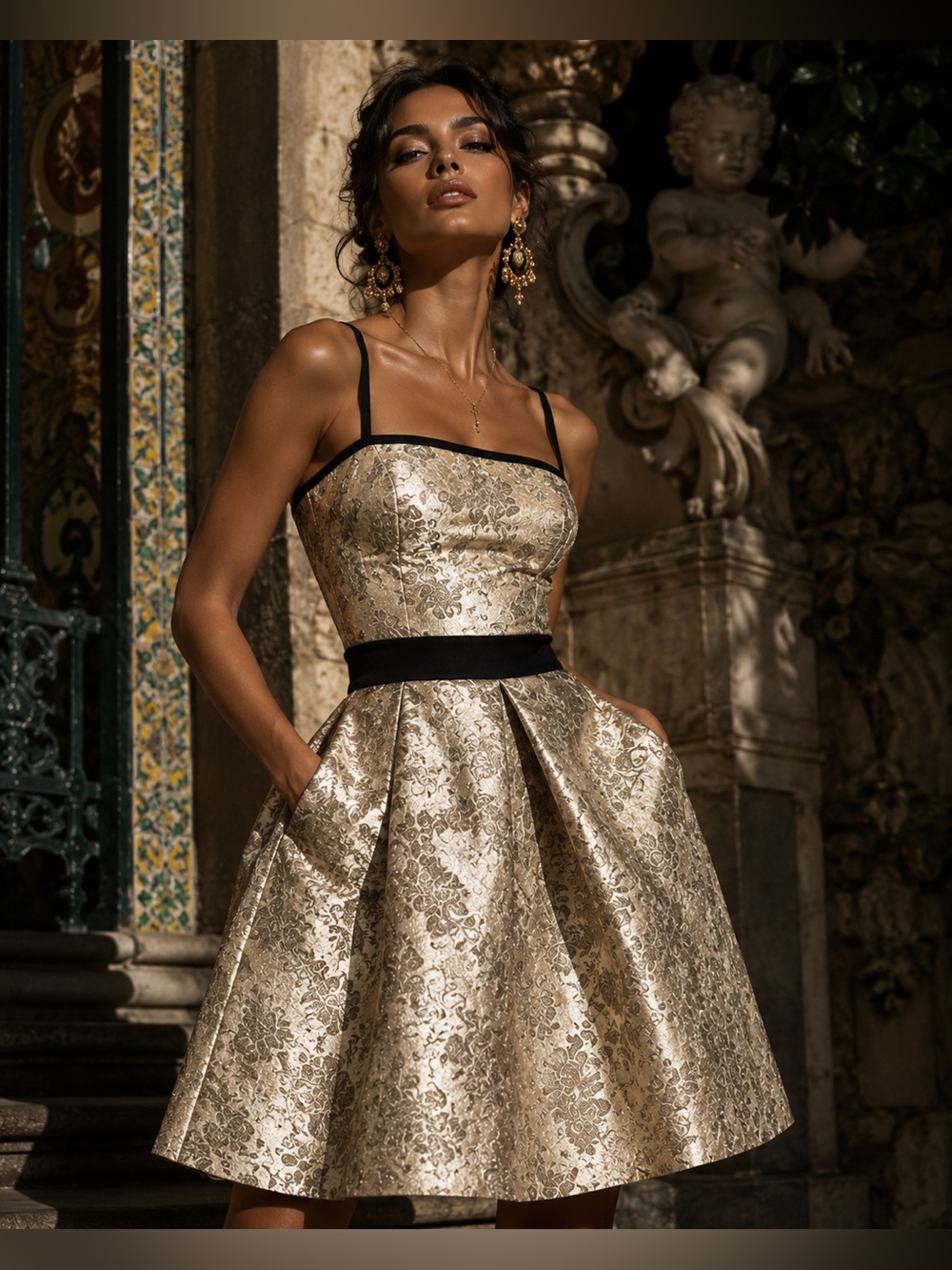 Dolce & Gabbana brocade gold black dress - as seen on stage on Amy Winehouse